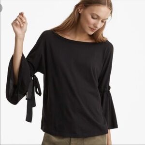 Lou & Grey Black Boatneck Tie Bell Sleeve Top Size XS